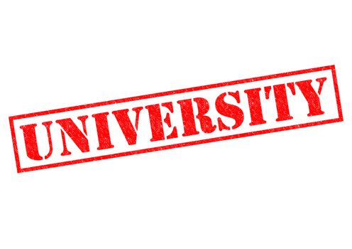UNIVERSITY red Rubber Stamp over a white background.