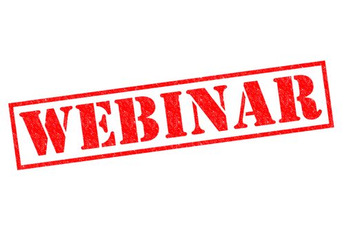 WEBINAR red Rubber Stamp over a white background.