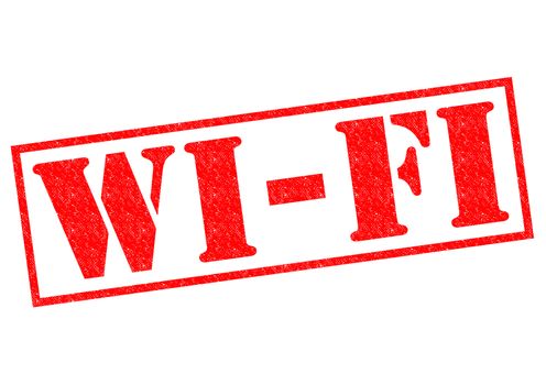 WI-FI red Rubber Stamp over a white background.