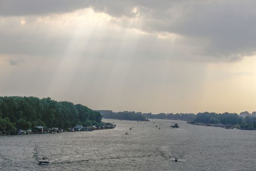 boats and cruise boat on the river