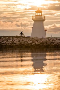 Backlit Lighthouse in Gaspe Peninsula, New Richmond, Quebec, Canada