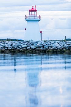 Backlit Lighthouse in Gaspe Peninsula, New Richmond, Quebec, Canada