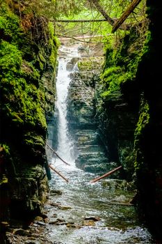 Beautiful Waterfall in the Wild Nature on a Rainy Day