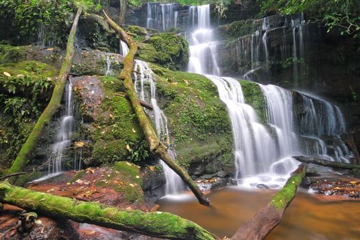 Waterfall in Thai National Park, Man Dang Waterfall, Phuhinrongkla National Park, Petchaboon Province, Thailand, in summer season