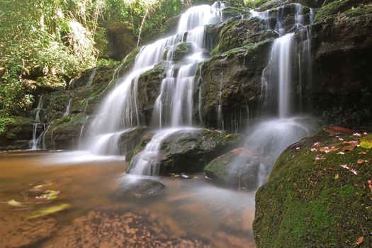 Waterfall in Thai National Park, Man Dang Waterfall, Phuhinrongkla National Park, Petchaboon Province, Thailand, in summer season