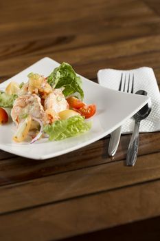 A plate of delicate creamy prawn ready to be served.