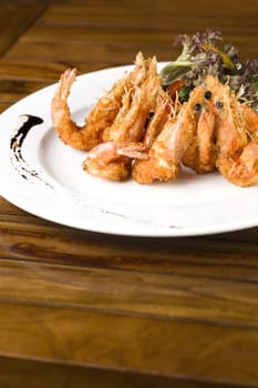 A plate of deep fried Prawns ready to be served. 