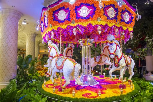 LAS VEGAS -NOV 24 : Flowers installation at the Wynn Hotel and casino on November 24 2013 in Las Vegas. The installation made of 110,000 flowers and designed by Preston Bailey 