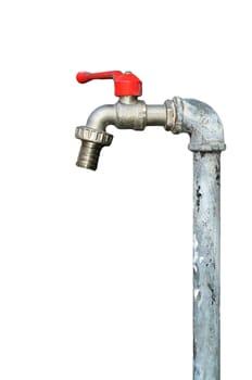 faucet with red handles on white background
