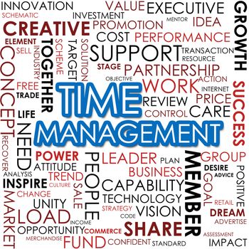 Time management word cloud image with hi-res rendered artwork that could be used for any graphic design.