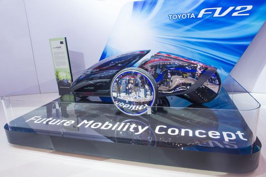 LAS VEGAS - JAN 10 : The Toyota FV2 Concept car on the Toyota booth at the CES Show in Las Vegas, Navada, on January 10, 2014. CES is the world's leading consumer-electronics show and companies from all over the world come to show their latest technologies and products.
