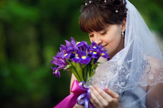 young bride with flowers