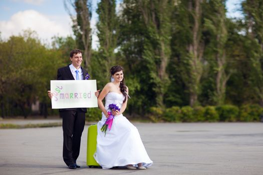 couple with blank "just married"