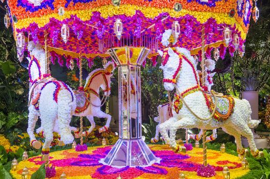 LAS VEGAS -NOV 24 : Flowers installation at the Wynn Hotel and casino on November 24 2013 in Las Vegas. The installation made of 110,000 flowers and designed by Preston Bailey 