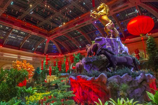 LAS VEGAS - JAN 13: Chinese New year in Bellagio Hotel Conservatory & Botanical Gardens on January 13, 2014 in Las Vegas. There are five seasonal themes that the Conservatory undergoes each year.