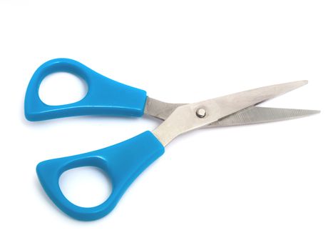 Blue scissors on white background (isolated)
