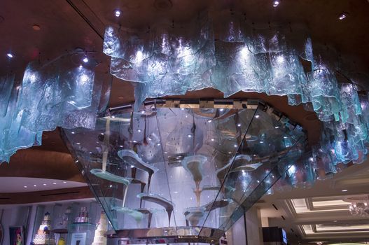 LAS VEGAS - JAN 13 : Worlds Largest Chocolate Fountain in Bellagio hotel in Las Vegas on January 13 , 2014. The fountain is a guinness world record , it is 3 meter tall and circulates 2 ton of chocolate