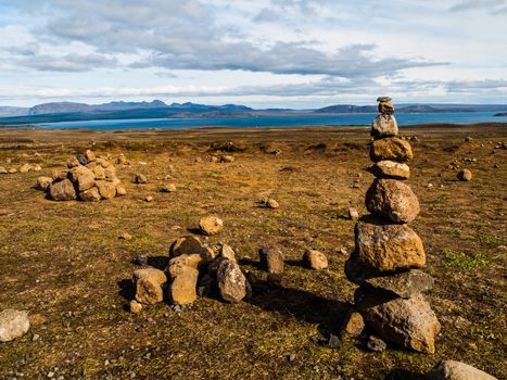 Stone pyramid in sunny day (Iceland)