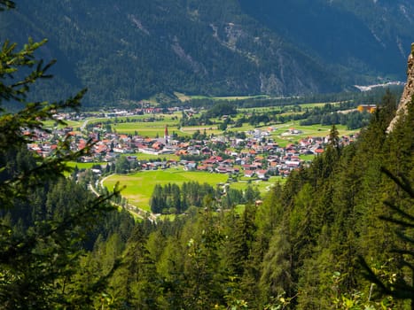 Summer view of Umhausen village (Tirol, Austria)