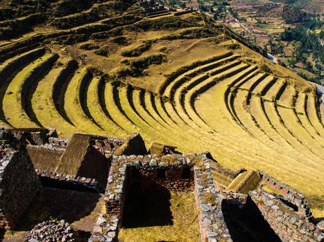 Terraces of Pisac in Urubamba valley near Cusco (Peru)