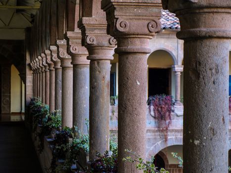 Columns in Koricancha countryard (Cusco, Peru)