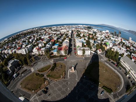 Fisheye view from Hallgrimskirkja cathedral (Reykjavik, Iceland)