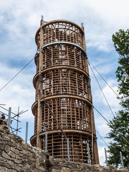 Wooden lighthouse under construction (Korenov, Czech Republic)