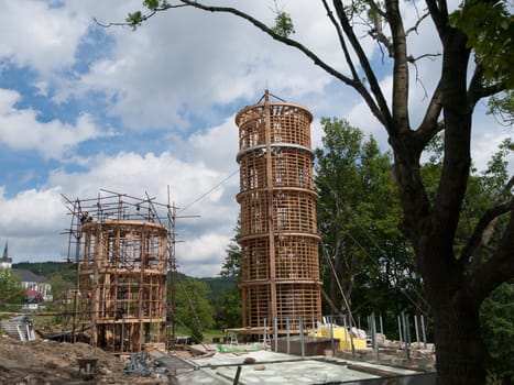 Wooden lighthouse under construction (Korenov, Czech Republic)