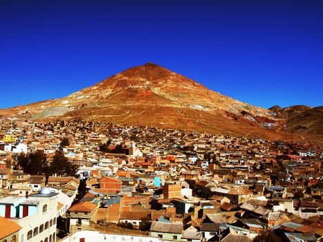 Silver mountain (Cerro rico) above Potosi city in Bolivia