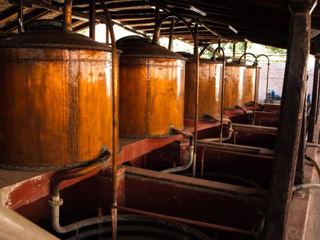 Copper pots in peruvian bodega (Ica, Peru)