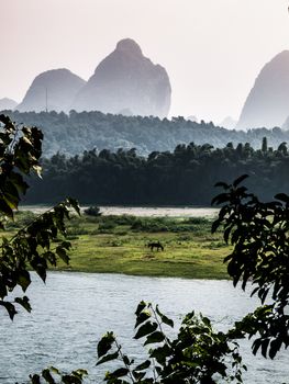 Li River in Yangshuo village (Guangxi, China) Yangshuo and river Li