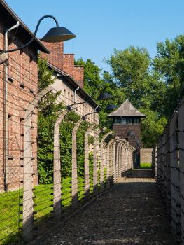 Fence around Auschwitz concentration camp (Poland)