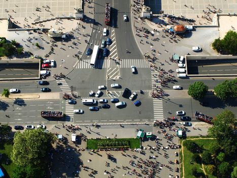 Crossroads under Eiffel tower (Paris, France)