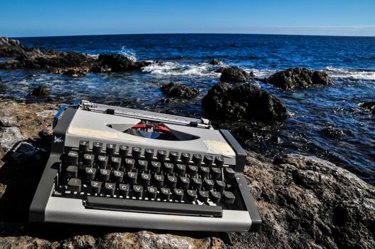 Old Ancient Vintage black and white Travel Typewriter