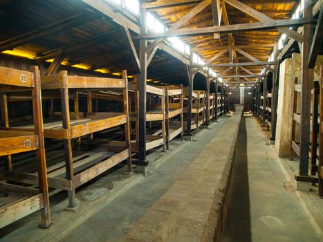 Dormitory in Birkenau concentration camp (Poland)