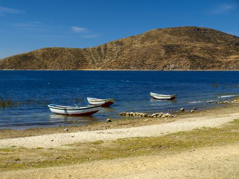 Boats on Titicaca Lake (Isla del Sol, Bolivia)