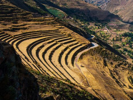 Terraces of Pisac in Urubamba valley near Cusco (Peru) Terraces of Pisaq