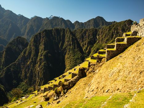 Terraces at ruins of Machu Picchu (Peru)