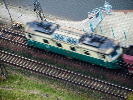 Aerial view of fast blurred Train