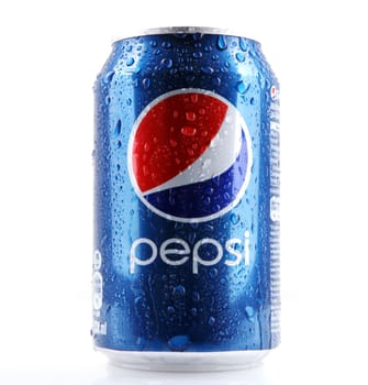 AYTOS, BULGARIA - MARCH 14, 2014: Pepsi isolated on white background. Pepsi is a carbonated soft drink that is produced and manufactured by PepsiCo.