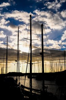 Silhouette Masts of Sail Yacht in Mmarine