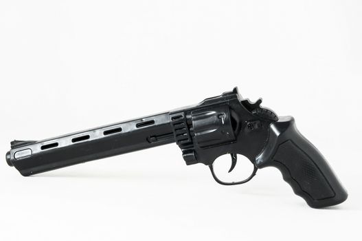 Black Revolver Pistol Gun on a White Background