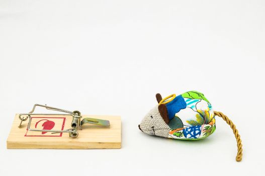 Wooden Mouse Trap on a White Background