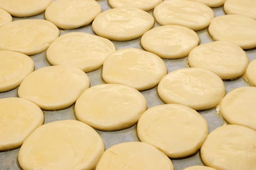 preparation of raw bakery at tray, as background