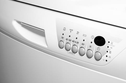 washing machine control panel closeup, selective focus