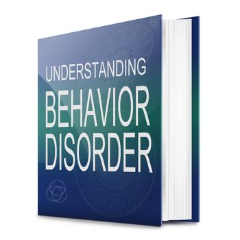 Illustration depicting a text book with a behavior disorder concept title. White background.
