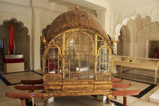 Palanquin on display at Mehrangarh Fort museum, Jodhpur, Rajasthan, India