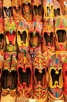 Display of colorful shoes, Mehrangarh Fort, Jodhpur, Rajasthan, India