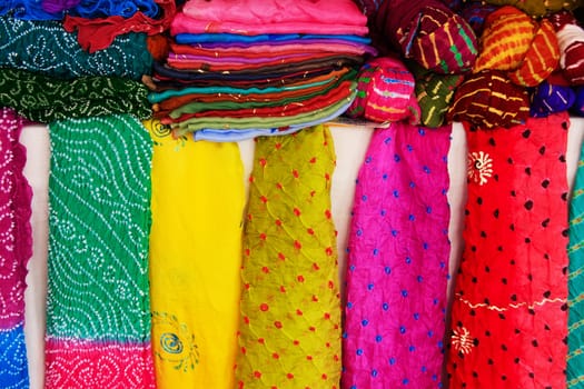 Display of colorful scarves, Mehrangarh Fort, Jodhpur, Rajasthan, India