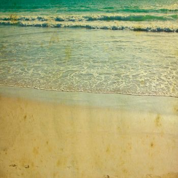 Retro beach and blue sky for background 